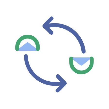 Email exchange concept: Two envelopes with circular arrowsのイラスト素材