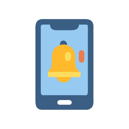 Smartphone notification with bell icon on blue screenのイラスト素材