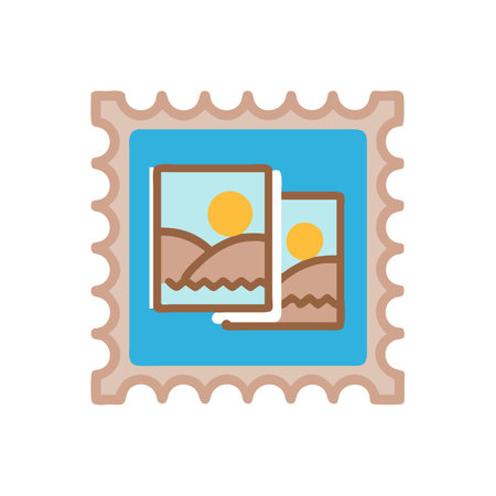 Vintage postage stamp with sunny landscape images illustrationのイラスト素材