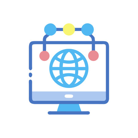 Connected World Network on Desktop Computer Illustrationのイラスト素材