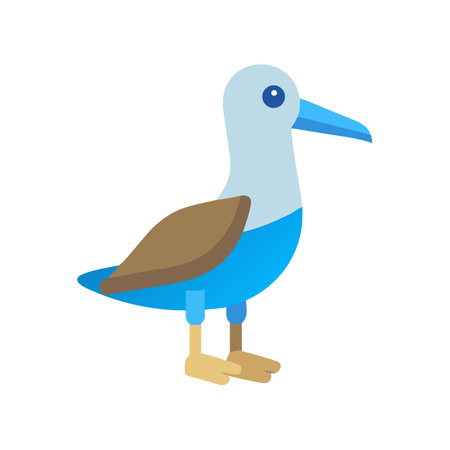 Cute cartoon blue-footed booby on a black backgroundのイラスト素材