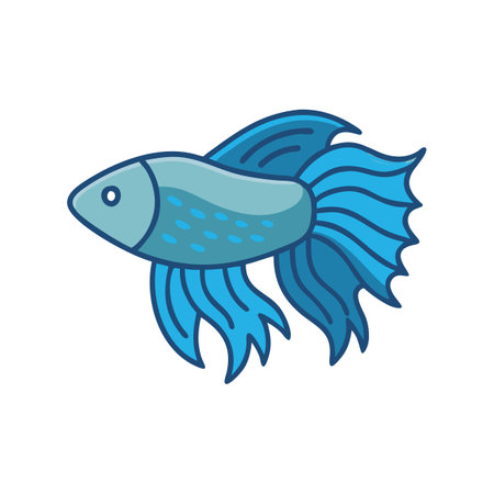Blue Betta Fish Cartoon on a Black Backgroundのイラスト素材
