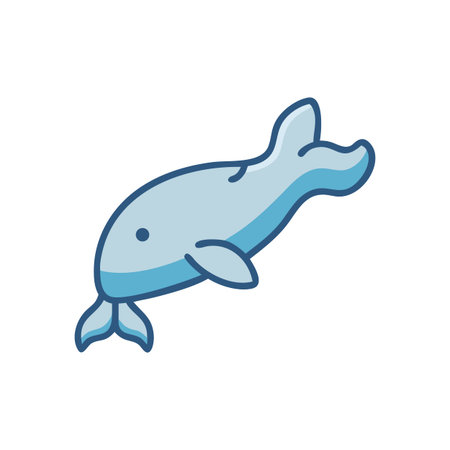 Cute blue Beluga whale cartoon icon on black backgroundのイラスト素材