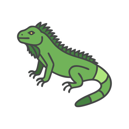 Cartoon Green Iguana Illustration on Black Backgroundのイラスト素材