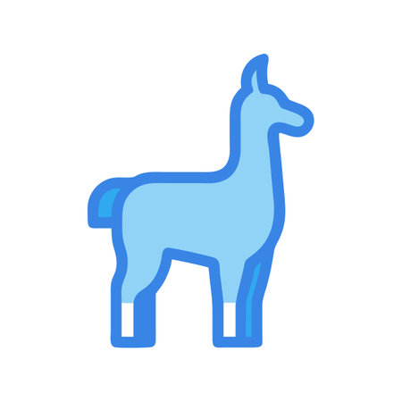 Blue Llama Outline on Black Background, Vector Illustrationのイラスト素材