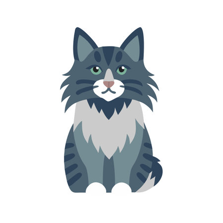 Cute blue cat illustration sitting on black backgroundのイラスト素材