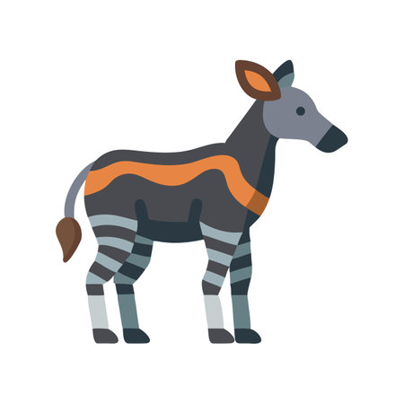 Okapi illustration standing on black background, cartoon animalのイラスト素材