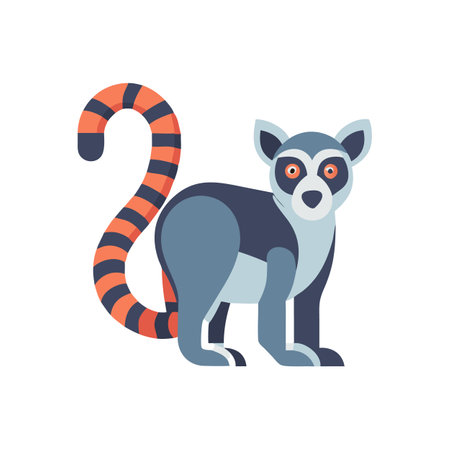 Cute Ring-tailed Lemur Cartoon on Black Background Illustrationのイラスト素材