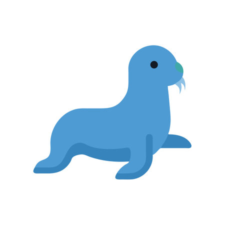 Cartoon Blue Walrus Illustration on a Black Backgroundのイラスト素材