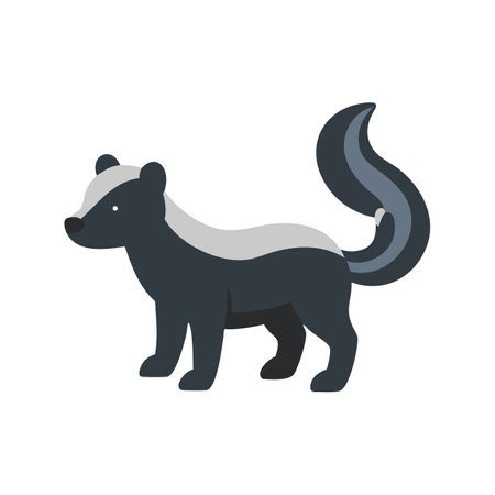 Cartoon Skunk Illustration on Black Background, Vector Animalのイラスト素材