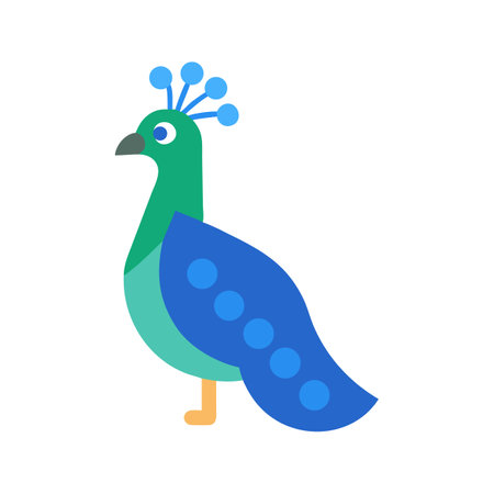 Stylized peacock illustration with simple shapes, vibrant colorsのイラスト素材
