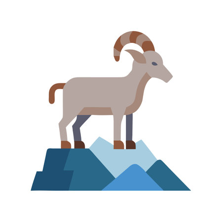 Minimalist ram illustration on mountain with black backgroundのイラスト素材