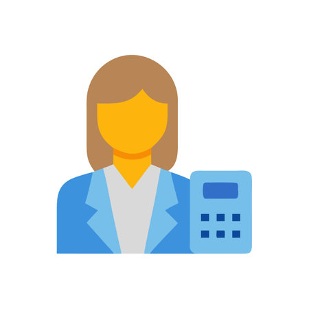 Accountant Woman with Calculator Icon on Black Backgroundのイラスト素材