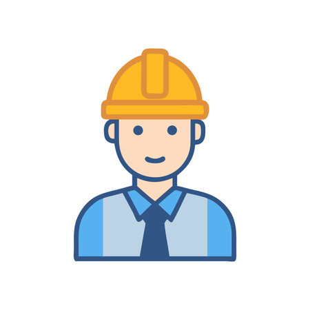 Cartoon Construction Worker with Yellow Hard Hat Iconのイラスト素材