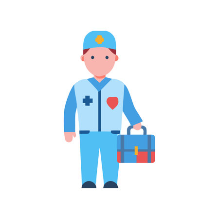 Doctor icon carrying medical kit isolated on blackのイラスト素材