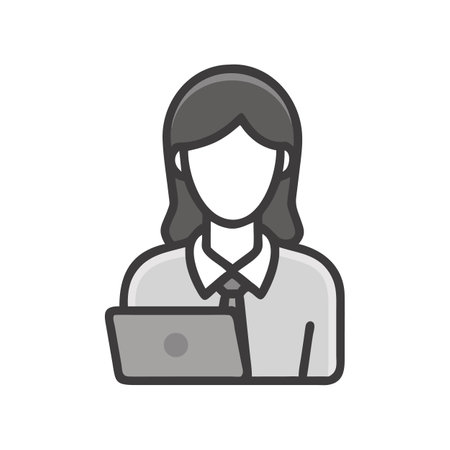 Female professional icon working on a laptop computerのイラスト素材