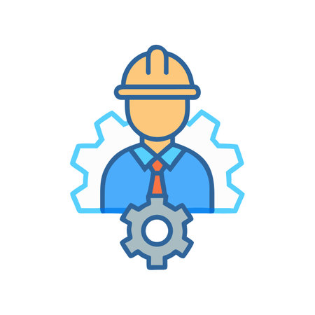 Engineer with gears, construction, industry, design, and manufacturingのイラスト素材