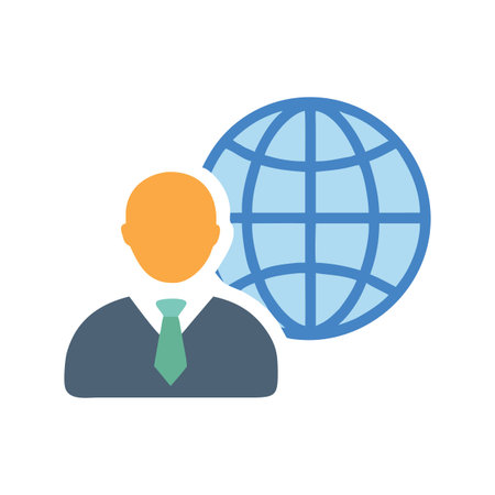 Global Business: Man and Globe Icon on Blackのイラスト素材