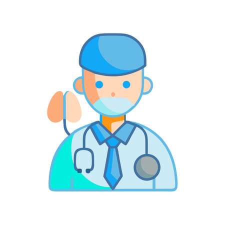Cartoon Doctor Icon with Stethoscope and Medical Capのイラスト素材