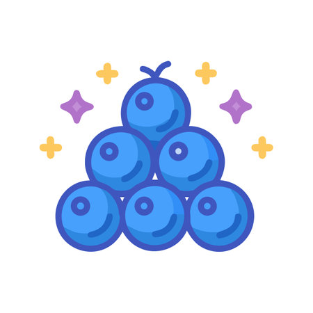 Stylized Blueberries Stack with Sparkling Stars on Black Backgroundのイラスト素材