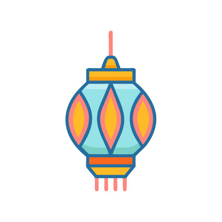 Elegant Blue and Orange Asian Style Hanging Lanternのイラスト素材