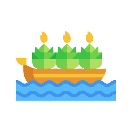 Loy Krathong Festival icon on a boat on waterのイラスト素材