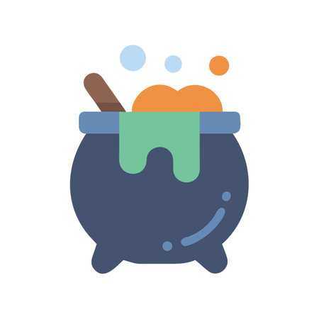 Cartoon cauldron with bubbling potion, Halloween celebration iconのイラスト素材