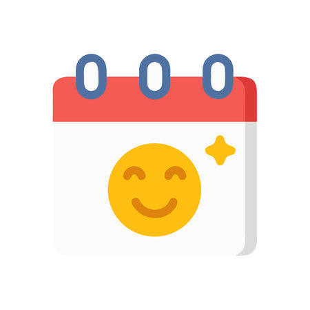 Happy day icon, vector smiling face calendar iconのイラスト素材