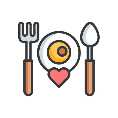 Healthy Meal Icon with Plate, Fork, Spoon, and Heartのイラスト素材