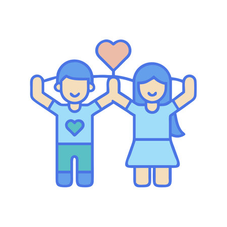 Couple holding a heart up, love and happinessのイラスト素材