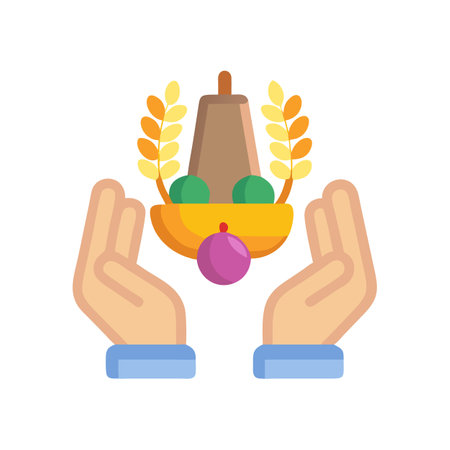 Hands Holding Food Basket with Wheat Illustrationのイラスト素材