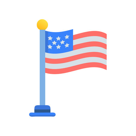 American Flag Illustration Waving on Flagpole Over Blackのイラスト素材