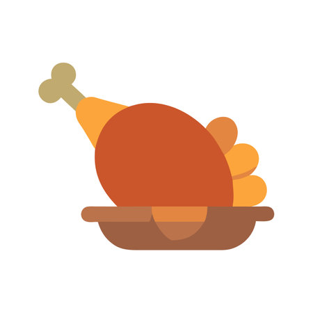 Flat vector roasted turkey on a serving plateのイラスト素材