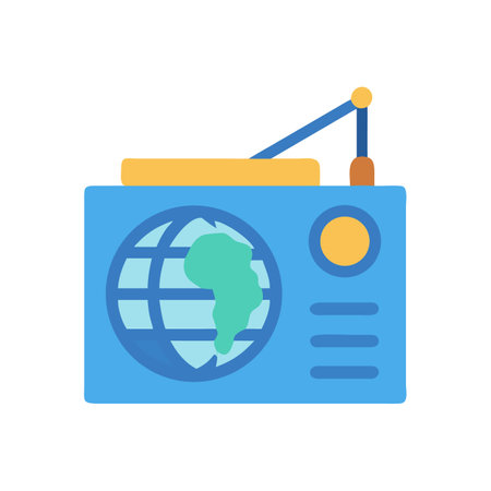 Global News Radio Icon with Antenna and Globeのイラスト素材