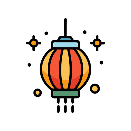 Colorful Asian Lantern with Black Background Designのイラスト素材