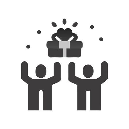 Two people celebrating with gift over black backgroundのイラスト素材