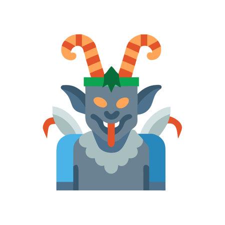 Cartoon Krampus character with orange horns on blackのイラスト素材