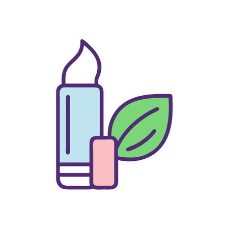 Lip balm and leaf icon for skincare productのイラスト素材