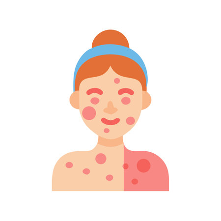 Woman with skin rash or skin condition illustrationのイラスト素材