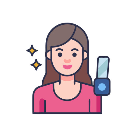 Girl taking selfie with smartphone on black backgroundのイラスト素材