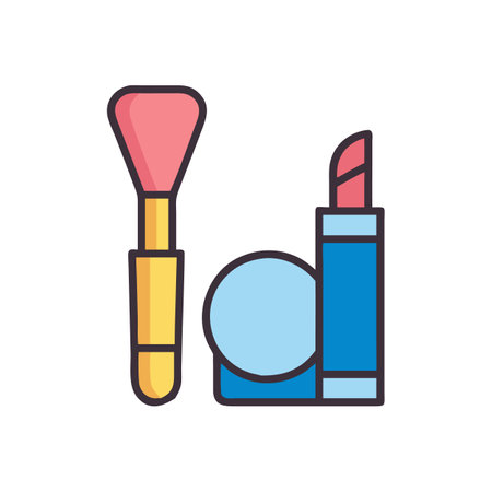 Colorful Makeup Brush, Powder, and Lipstick Vector Illustrationのイラスト素材