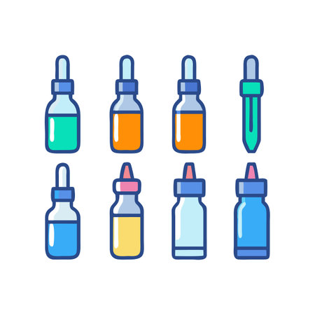 Colorful cartoon vector dropper bottles, isolated on blackのイラスト素材