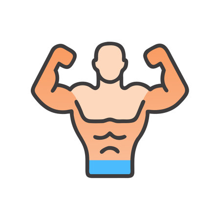 Bodybuilder icon displaying muscular physique, fitness and healthのイラスト素材