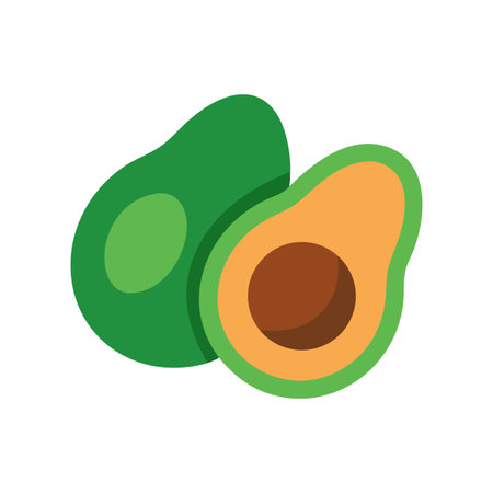Two Cartoon Avocados, One Halved, on Black Background