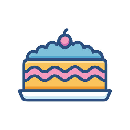 Cartoon Cake Slice with Cherry Vector Illustration Designのイラスト素材
