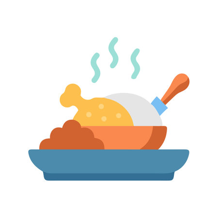 Hot Chicken and Rice Plate Flat Illustrationのイラスト素材