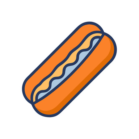 Cartoon Hot Dog with Mustard on Black Backgroundのイラスト素材