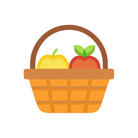 Apples in basket illustration, fresh fruit, healthy foodのイラスト素材