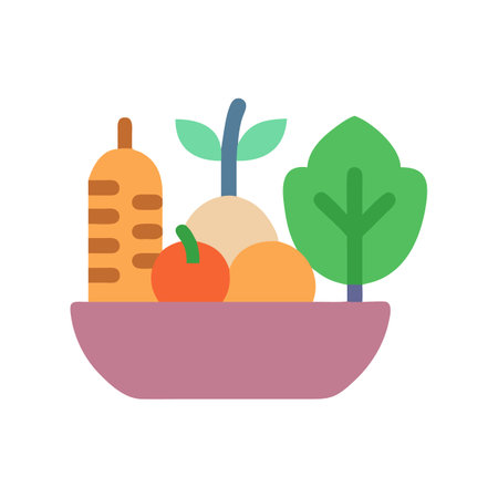 Colorful Minimalist Fruit and Vegetable Bowl Illustrationのイラスト素材