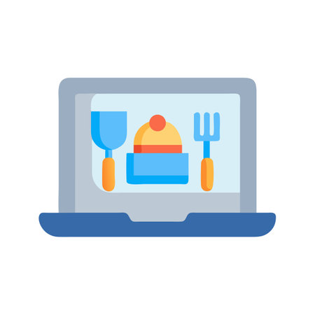 Online Cooking Class Vector Icon on Laptop Screenのイラスト素材
